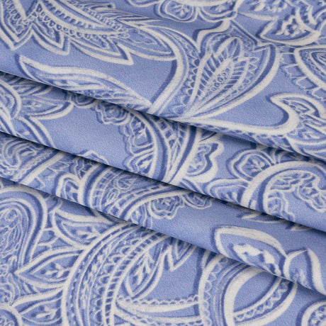 Polyester Satin - Blue and Cream Paisley - Mood Exclusive Spice Scroll Print