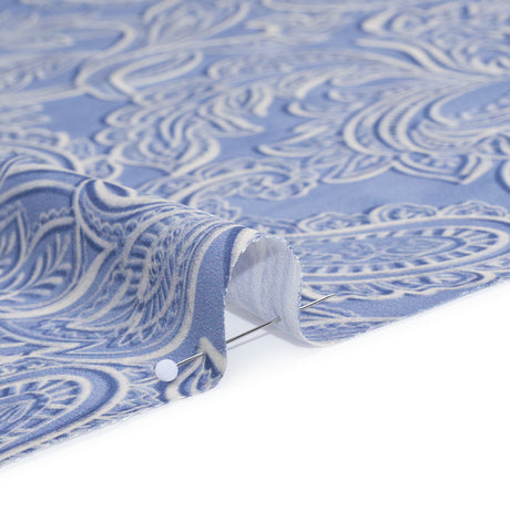 Polyester Satin - Blue and Cream Paisley - Mood Exclusive Spice Scroll Print