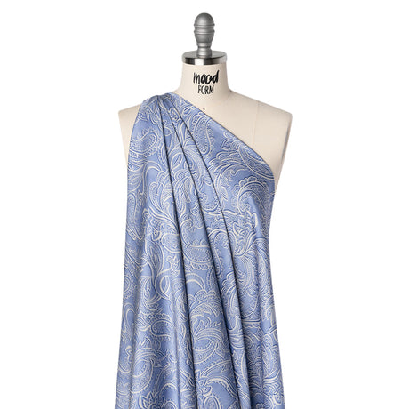 Polyester Satin - Blue and Cream Paisley - Mood Exclusive Spice Scroll Print