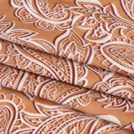 Polyester Satin - Tan, Cream and Brown Paisley - Mood Exclusive Spice Scroll Print