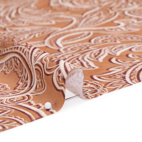Polyester Satin - Tan, Cream and Brown Paisley - Mood Exclusive Spice Scroll Print