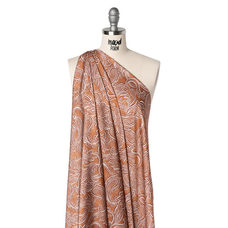 Polyester Satin - Tan, Cream and Brown Paisley - Mood Exclusive Spice Scroll Print