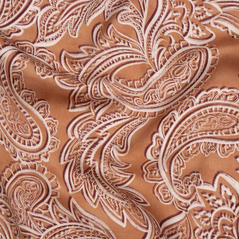 Polyester Satin - Tan, Cream and Brown Paisley - Mood Exclusive Spice Scroll Print