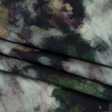 Polyester Satin - Forest Green, Beige and Muted Pale Blue Abstract Painting - Mood Exclusive Earthtone Flow Print