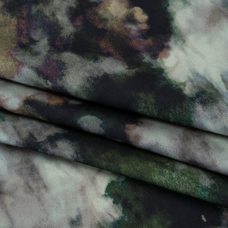 Polyester Satin - Forest Green, Beige and Muted Pale Blue Abstract Painting - Mood Exclusive Earthtone Flow Print