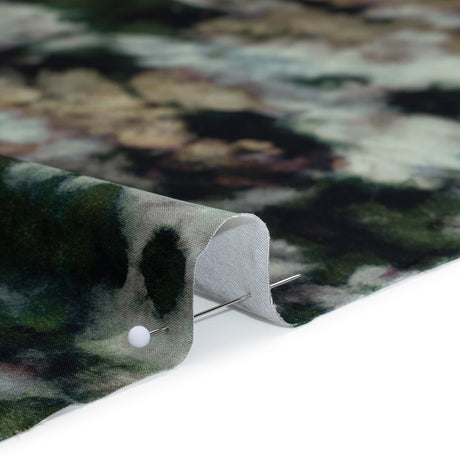 Polyester Satin - Forest Green, Beige and Muted Pale Blue Abstract Painting - Mood Exclusive Earthtone Flow Print