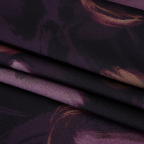 Polyester Satin - Aubergine, Lilac and Taupe Painted Flowers - Mood Exclusive Petal Veil Print