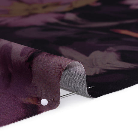 Polyester Satin - Aubergine, Lilac and Taupe Painted Flowers - Mood Exclusive Petal Veil Print