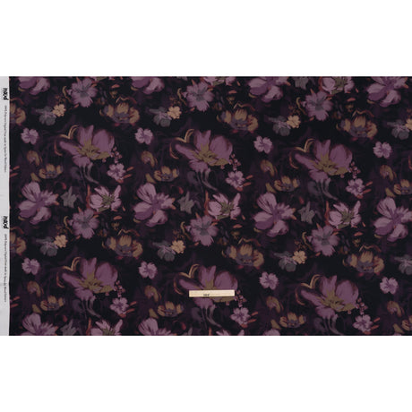 Polyester Satin - Aubergine, Lilac and Taupe Painted Flowers - Mood Exclusive Petal Veil Print