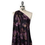 Polyester Satin - Aubergine, Lilac and Taupe Painted Flowers - Mood Exclusive Petal Veil Print