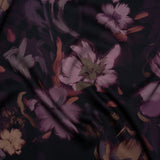 Polyester Satin - Aubergine, Lilac and Taupe Painted Flowers - Mood Exclusive Petal Veil Print