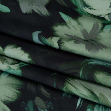 Polyester Satin - Forest, Sage and Sea Green Painted Flowers - Mood Exclusive Petal Veil Print