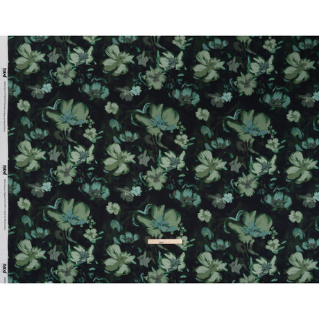 Polyester Satin - Forest, Sage and Sea Green Painted Flowers - Mood Exclusive Petal Veil Print