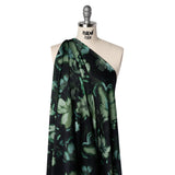 Polyester Satin - Forest, Sage and Sea Green Painted Flowers - Mood Exclusive Petal Veil Print