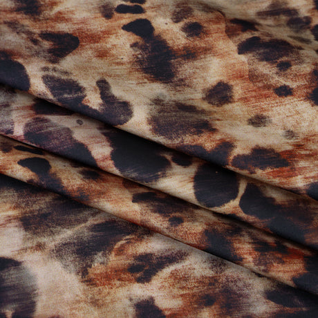 Polyester Satin - Black, Russet and Beige Abstract Animal-Like Spots - Mood Exclusive Savanna Blur Print