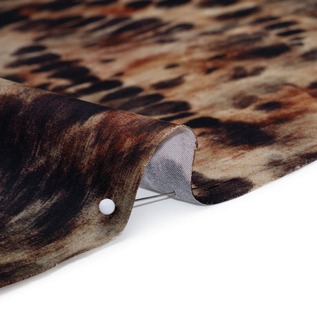 Polyester Satin - Black, Russet and Beige Abstract Animal-Like Spots - Mood Exclusive Savanna Blur Print