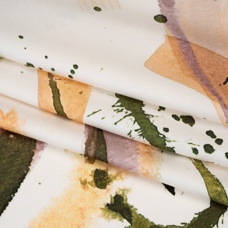 Polyester Satin - Forest Green, Plum Purple and Tangerine Abstract Watercolor Ribbons - Mood Exclusive Fluid Strokes Print