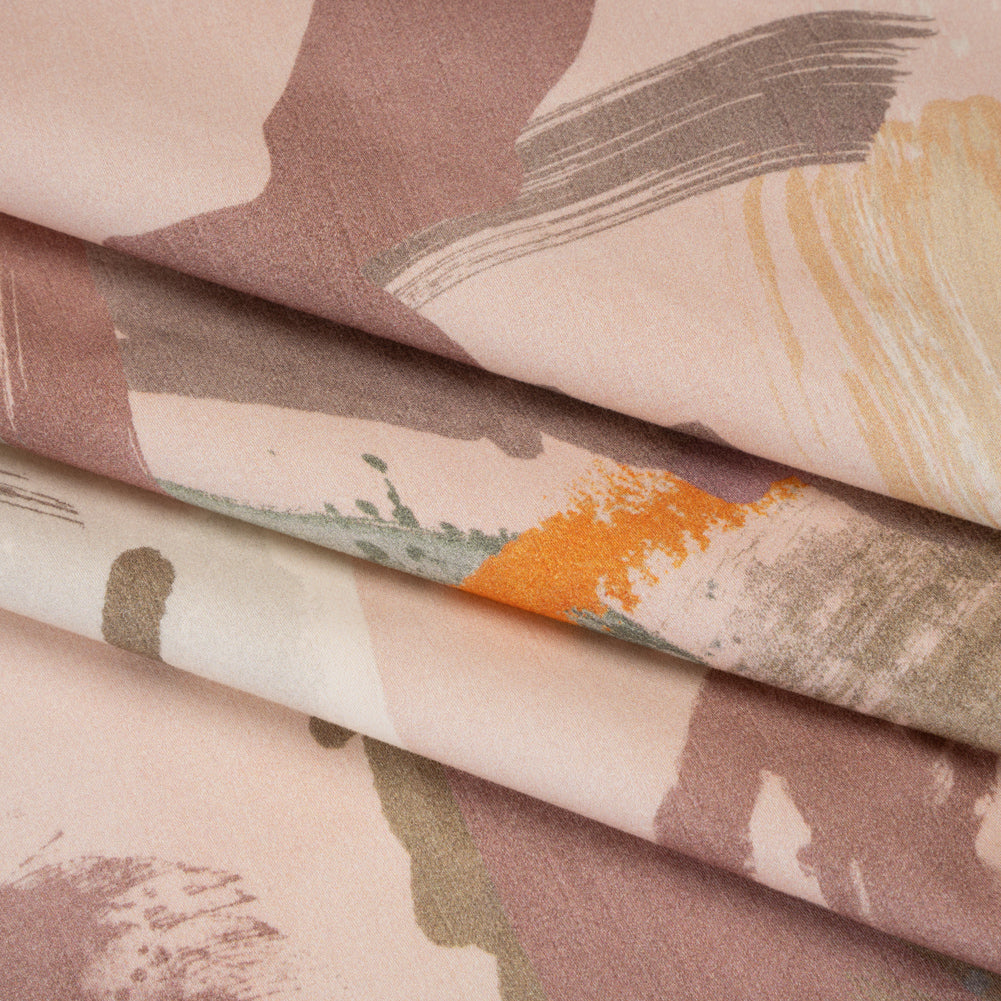 Brushed Cotton Woven - Pink, Taupe and Rose Painterly Abstract - Mood Exclusive Rosewash Strokes Print