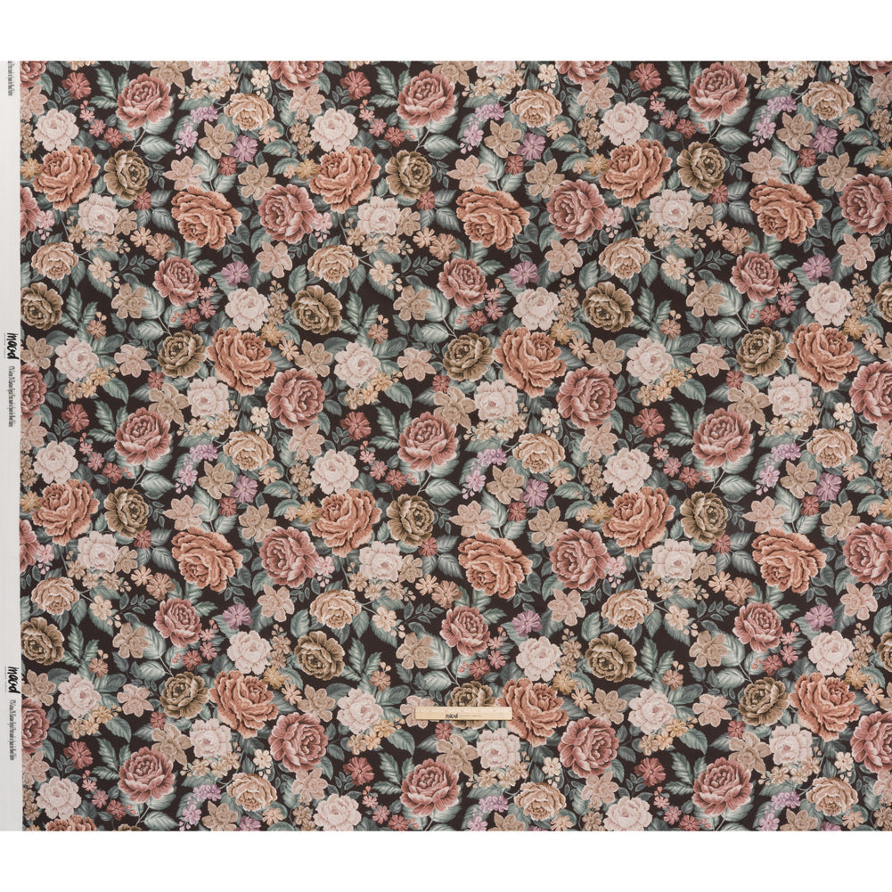 Brushed Cotton Woven - Light Pink, Soft Green and Black Flower Garden - Mood Exclusive Soft Bloom Print