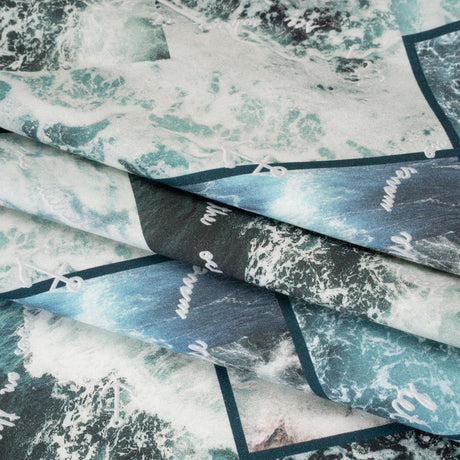 Brushed Cotton Woven - Blue and Gray Ocean Waves Collage - Mood Exclusive Currents & Cursive Print