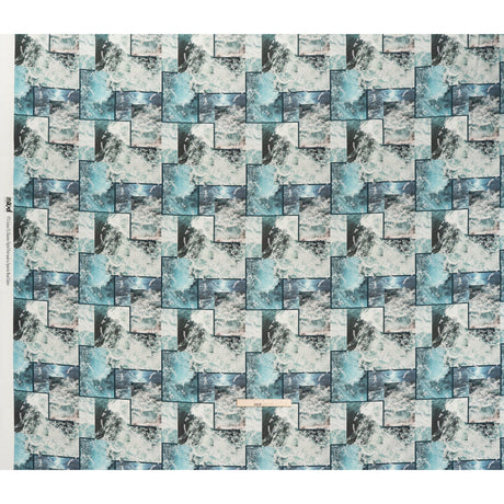 Brushed Cotton Woven - Blue and Gray Ocean Waves Collage - Mood Exclusive Currents & Cursive Print