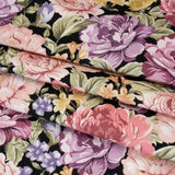 Brushed Cotton Woven - Rose Pink, Purple and Black Blooming Flowers - Mood Exclusive Tender Bloom Print