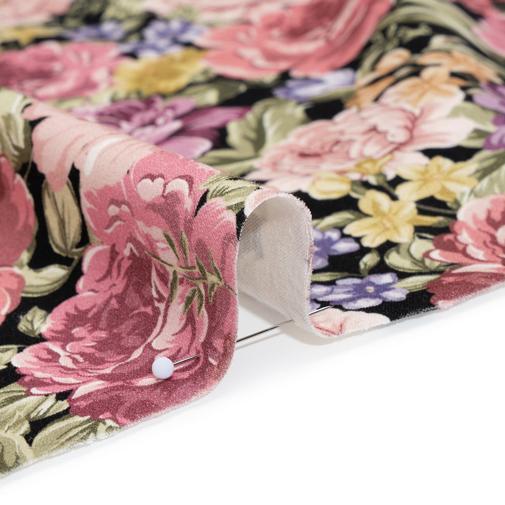 Brushed Cotton Woven - Rose Pink, Purple and Black Blooming Flowers - Mood Exclusive Tender Bloom Print