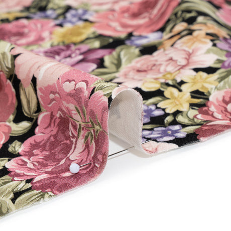 Brushed Cotton Woven - Rose Pink, Purple and Black Blooming Flowers - Mood Exclusive Tender Bloom Print