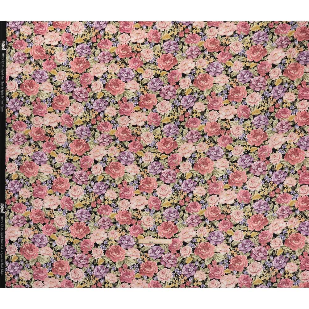 Brushed Cotton Woven - Rose Pink, Purple and Black Blooming Flowers - Mood Exclusive Tender Bloom Print