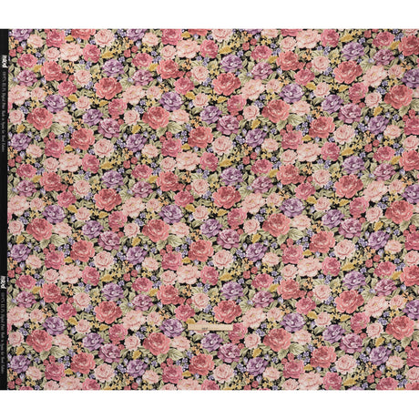 Brushed Cotton Woven - Rose Pink, Purple and Black Blooming Flowers - Mood Exclusive Tender Bloom Print