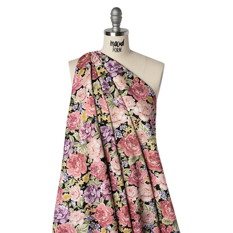 Brushed Cotton Woven - Rose Pink, Purple and Black Blooming Flowers - Mood Exclusive Tender Bloom Print
