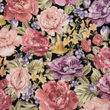 Brushed Cotton Woven - Rose Pink, Purple and Black Blooming Flowers - Mood Exclusive Tender Bloom Print