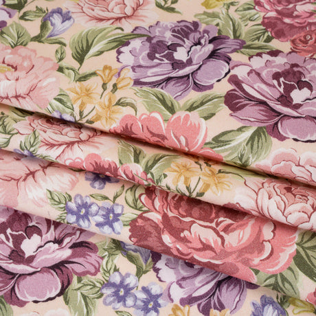 Brushed Cotton Woven - Pale Pink, Purple and Rose Red Blooming Flowers - Mood Exclusive Tender Bloom Print