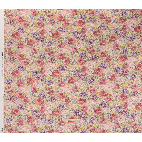 Brushed Cotton Woven - Pale Pink, Purple and Rose Red Blooming Flowers - Mood Exclusive Tender Bloom Print