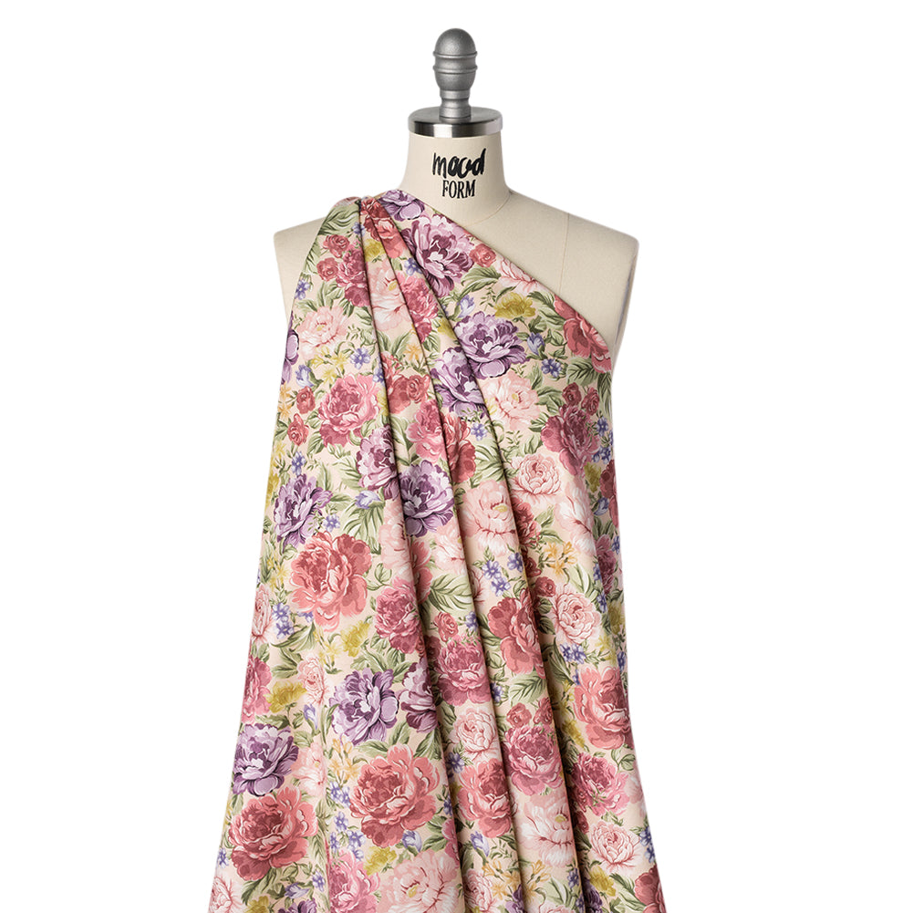 Brushed Cotton Woven - Pale Pink, Purple and Rose Red Blooming Flowers - Mood Exclusive Tender Bloom Print