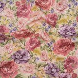 Brushed Cotton Woven - Pale Pink, Purple and Rose Red Blooming Flowers - Mood Exclusive Tender Bloom Print