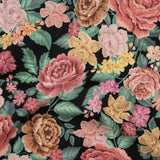 Brushed Cotton Woven - Coral Pink, Yellow and Green Flowers on Black - Mood Exclusive Briar Lane Print
