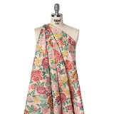 Brushed Cotton Woven - Coral Pink, Yellow and Green Flowers on Peach - Mood Exclusive Briar Lane Print