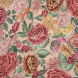 Brushed Cotton Woven - Coral Pink, Yellow and Green Flowers on Peach - Mood Exclusive Briar Lane Print