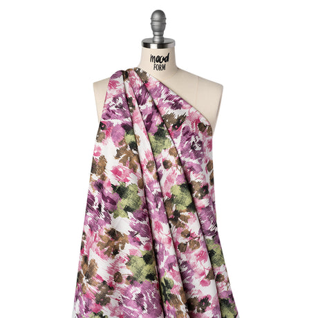 Brushed Cotton Woven - Purple, Green and Brown Ikat Florals - Mood Exclusive Reflecting Pool Print