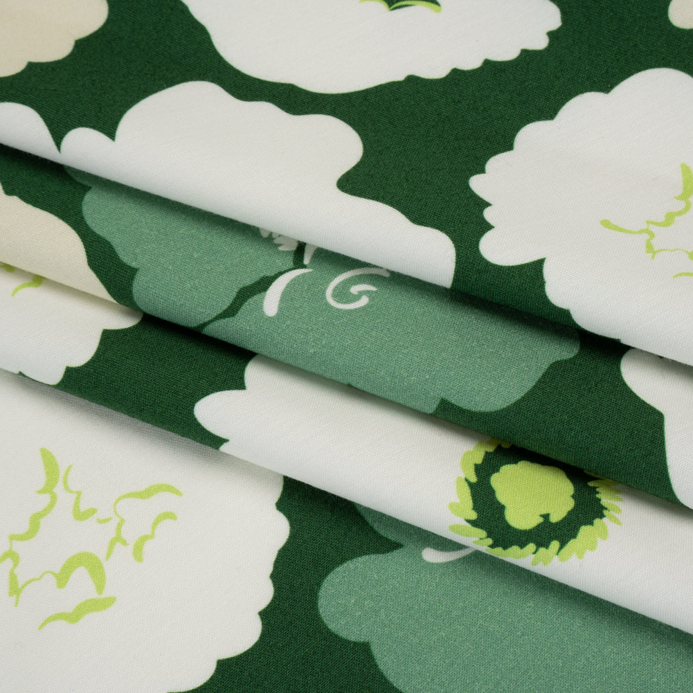Brushed Cotton Woven - Green, Beige and White Simple Florals - Mood Exclusive Popping Petals Print