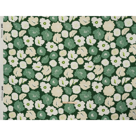 Brushed Cotton Woven - Green, Beige and White Simple Florals - Mood Exclusive Popping Petals Print