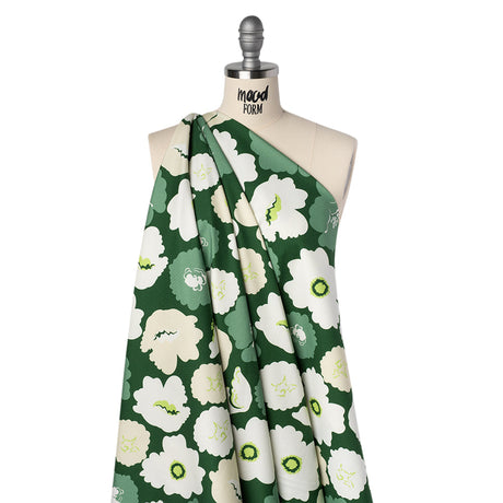 Brushed Cotton Woven - Green, Beige and White Simple Florals - Mood Exclusive Popping Petals Print