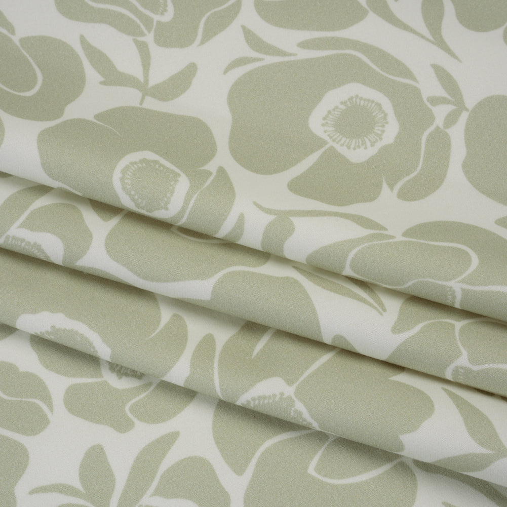 Brushed Cotton Woven - Cream and Beige Simple Poppies - Mood Exclusive Poppy Impressions Print