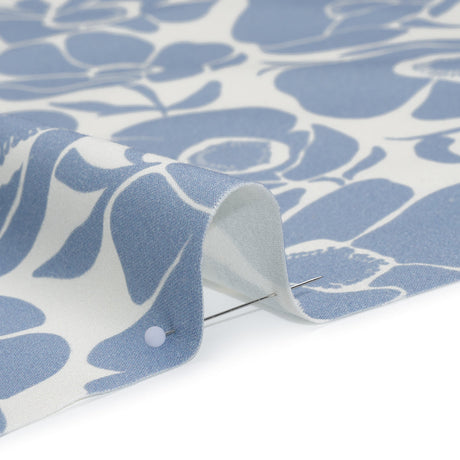 Brushed Cotton Woven - Blue and Off White Simple Poppies - Mood Exclusive Poppy Impressions Print