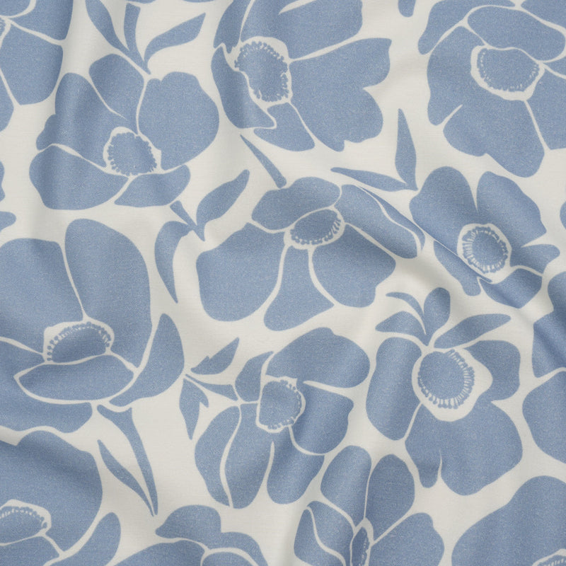 Brushed Cotton Woven - Blue and Off White Simple Poppies - Mood Exclusive Poppy Impressions Print