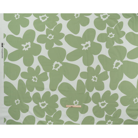 Brushed Cotton Woven - White and Sage Green Big Simple Flowers - Mood Exclusive Floral Figures Print
