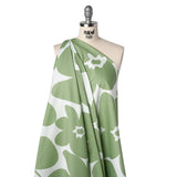 Brushed Cotton Woven - White and Sage Green Big Simple Flowers - Mood Exclusive Floral Figures Print