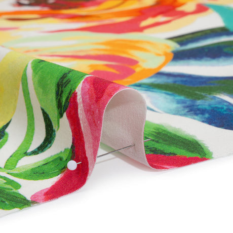 Brushed Cotton Woven - Pink, Yellow and Green Bold Painterly Flowers - Mood Exclusive Blooming Impasto Print