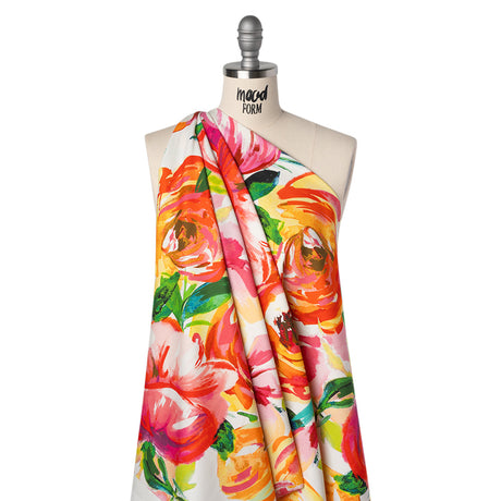 Brushed Cotton Woven - Pink, Yellow and Green Bold Painterly Flowers - Mood Exclusive Blooming Impasto Print